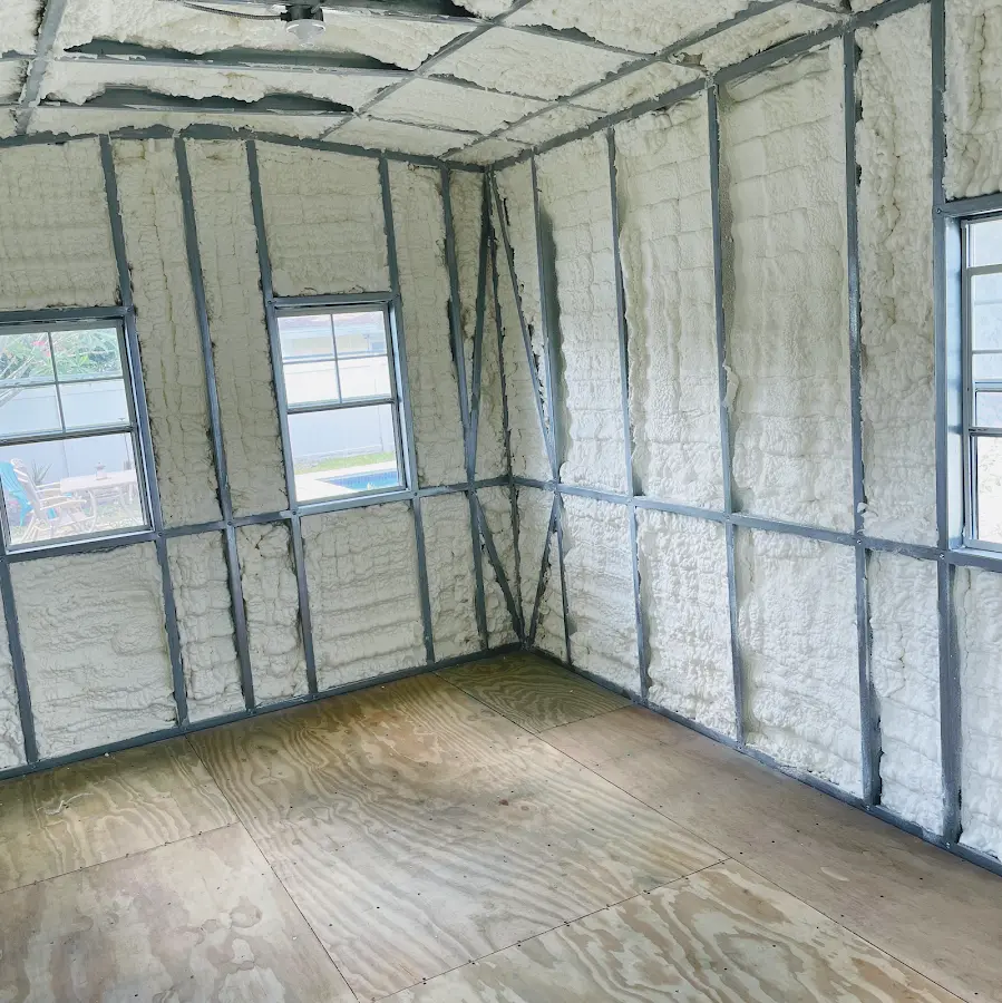 Closed-cell spray foam insulation applied to wall cavities in a residential project in Hanahan